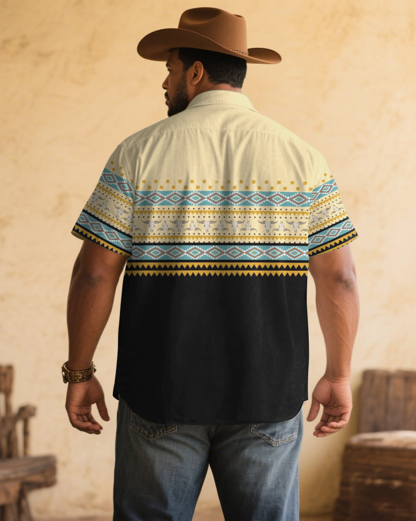 Big & Tall Black Western Denim Short Sleeve Shirt for big men view 1
