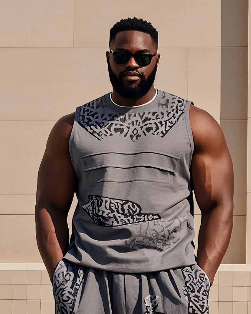 Big & Tall Streetwear Skull Vest Pants Set for big men view 1