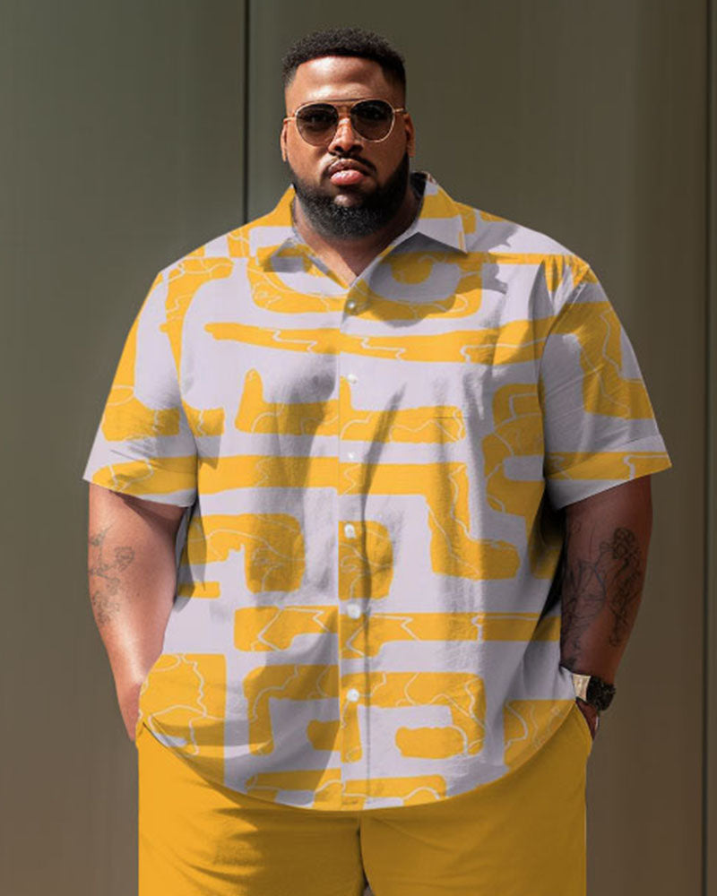 Big & Tall Geometric Graphic T-Shirt Shorts Set for big men view 3