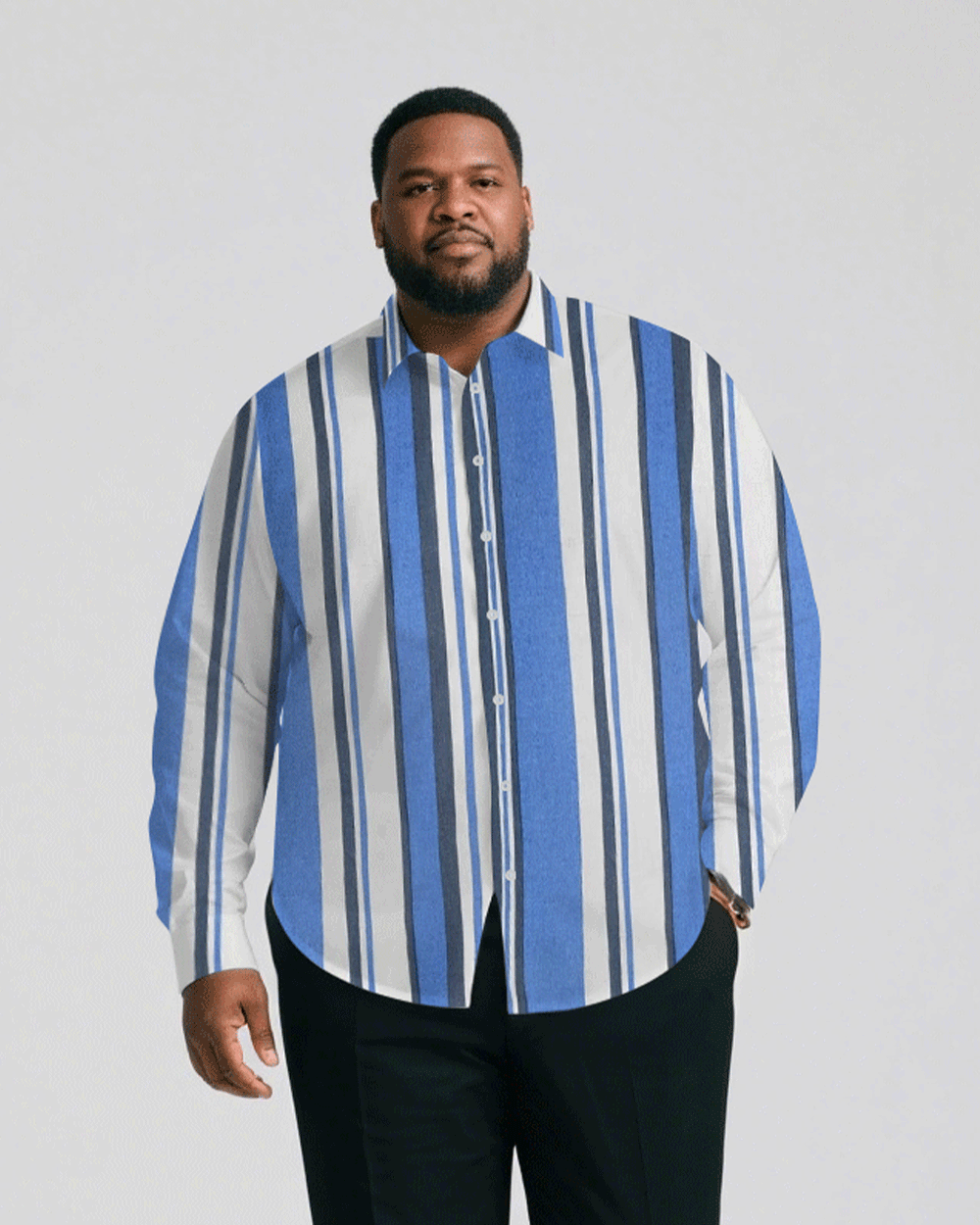 Big & Tall Blue Striped Graphic T-Shirt Pants Set for big men view 2