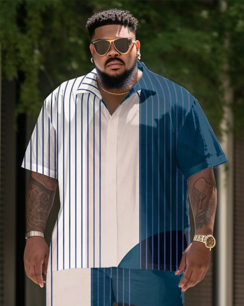 Big & Tall Colorblock Striped T-Shirt Shorts Set for big men view 2