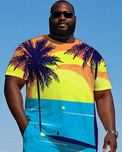 Big & Tall Hawaiian Colorblock T-Shirt Shorts Set for big men view 2