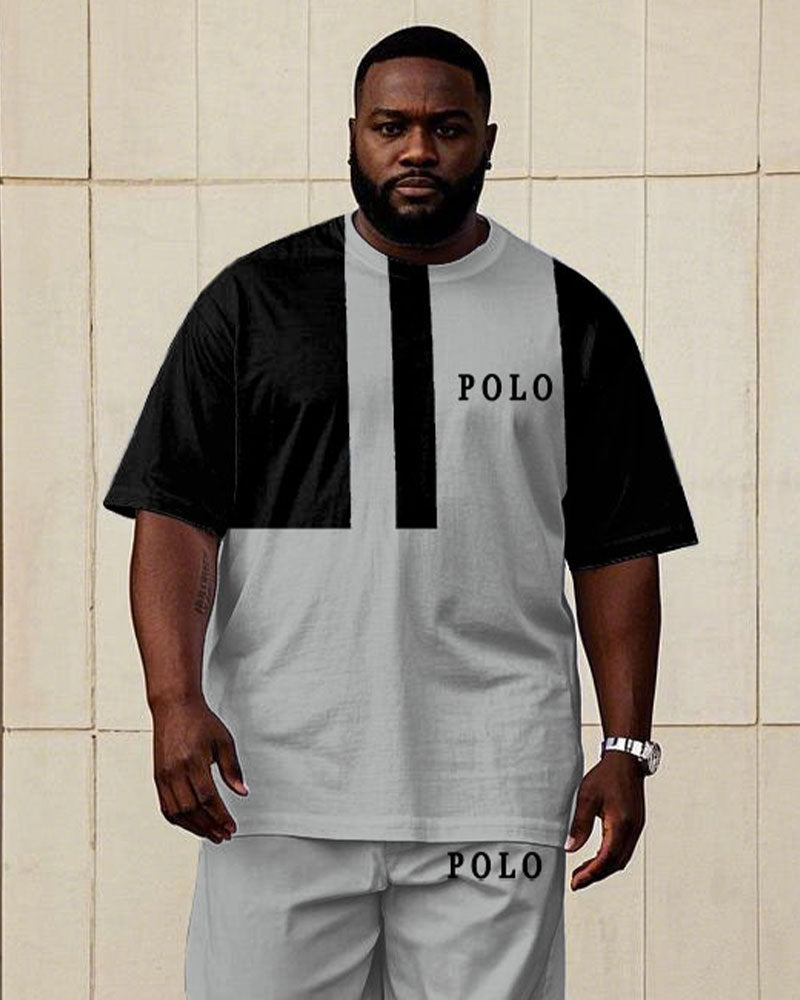 Big & Tall Black Gray Colorblock T-Shirt Pants Set for big men view 2