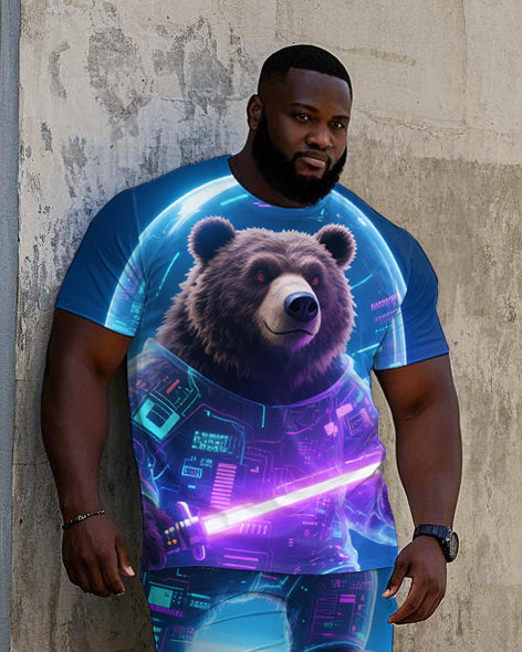 Big & Tall Geometric T-Shirt Shorts Set for big men view 2