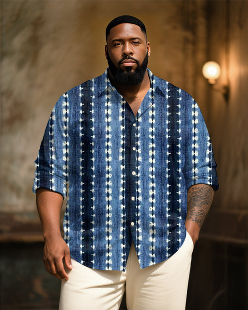 Big & Tall Blue Striped Graphic Long Sleeve Shirt for big men view 1