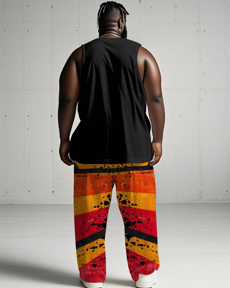 Big & Tall Graphic Graffiti Streetwear Vest Pants Set for big men view 4