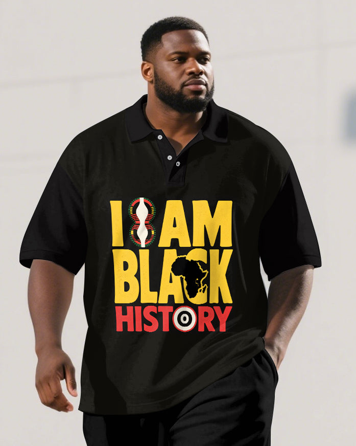 Big & Tall Black Juneteenth Graphic Polo Shorts Set for big men view 2