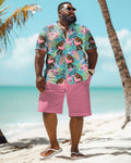 Big & Tall Hawaiian Graphic T-Shirt Shorts Set for big men view 2