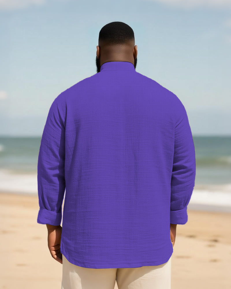 Big & Tall Solid Color Patchwork Long Sleeve Shirt for big men view 11