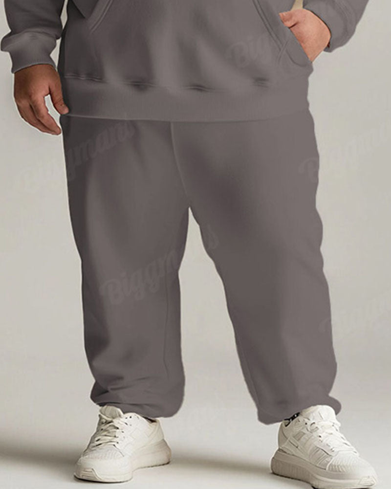 Big & Tall Gray Plaid Graphic Hoodie Sweatpants Set for big men view 3