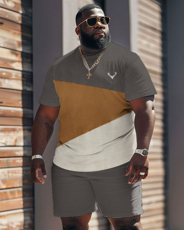 Big & Tall Gray Colorblock T-Shirt Shorts Set for big men view 1