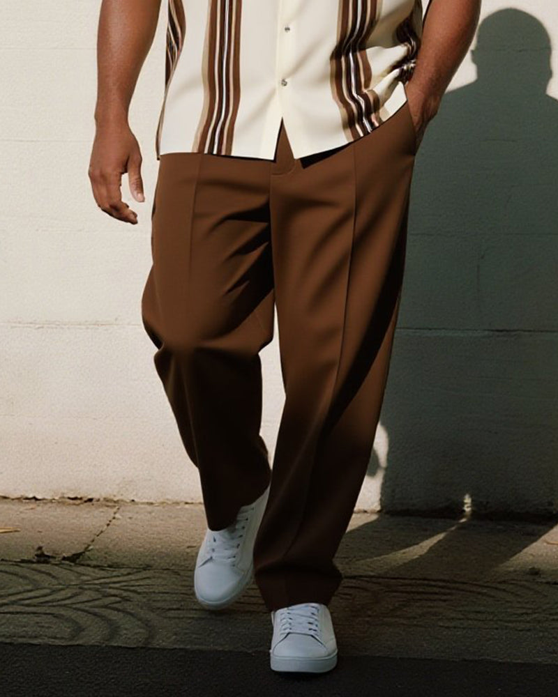 Big & Tall Brown Striped Graphic T-Shirt Pants Set for big men view 3