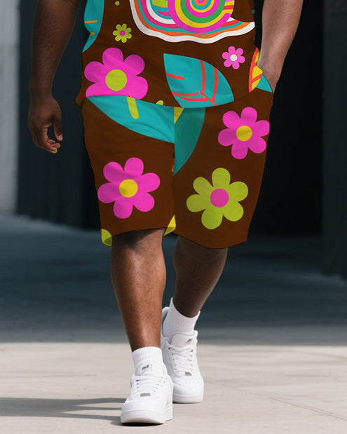 Big & Tall Graffiti Streetwear Polo Shorts Set for big men view 3
