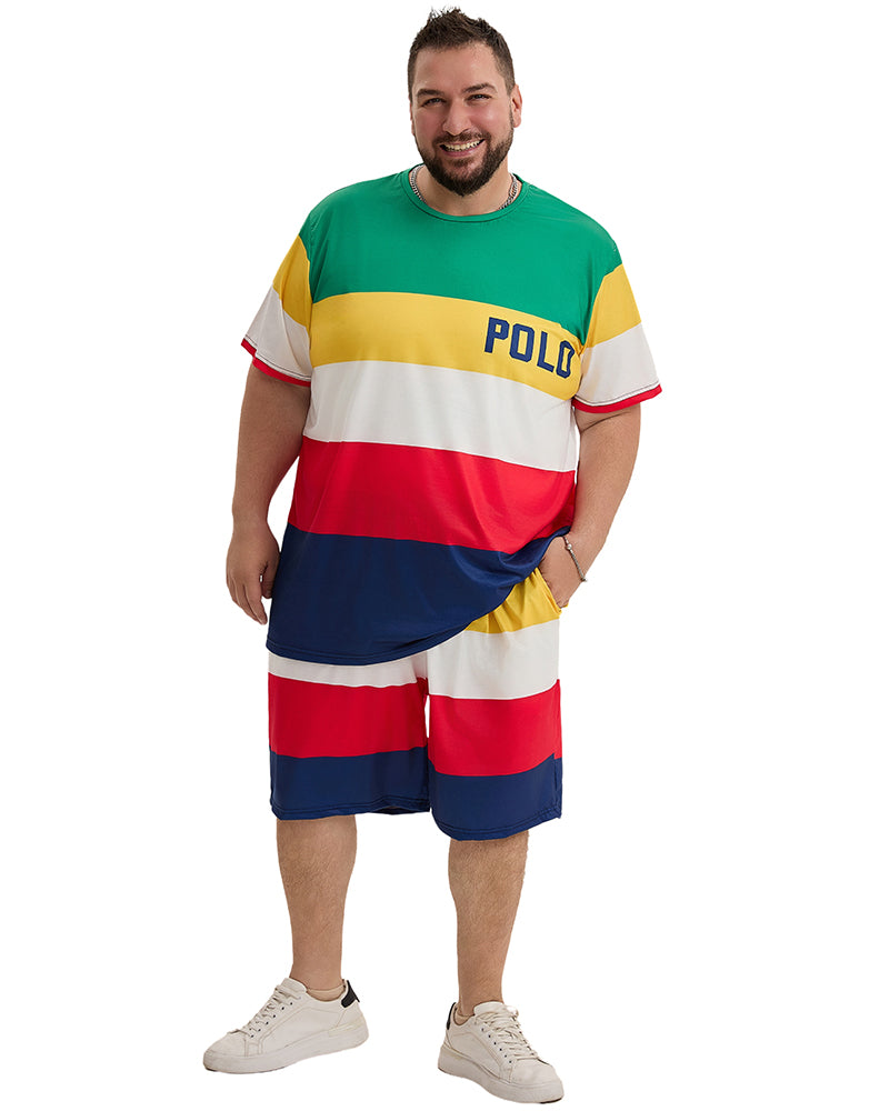 Big & Tall Striped T-Shirt Shorts Set for big men view 1