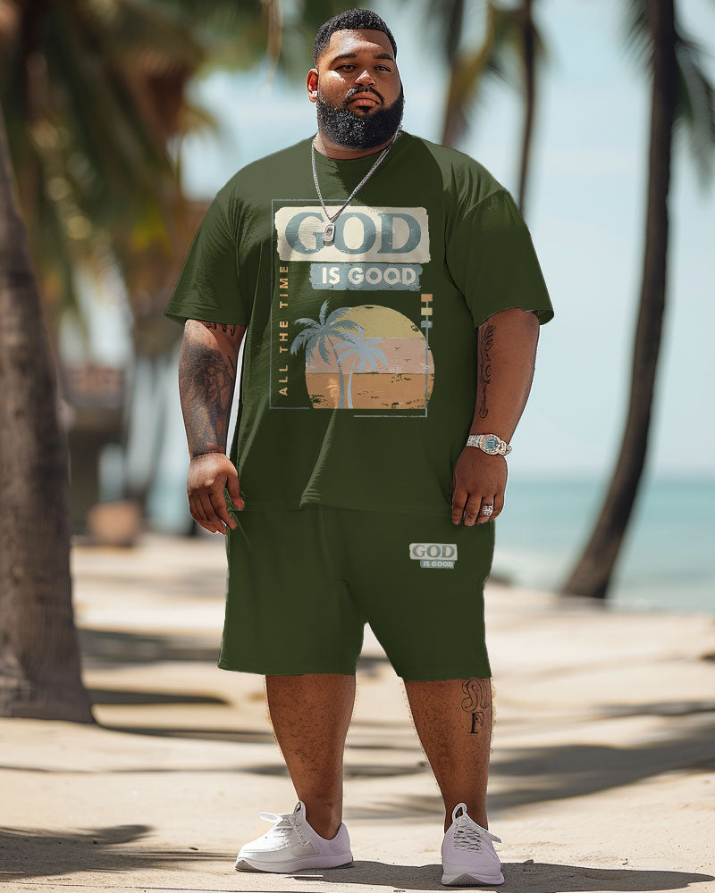Big & Tall Hawaiian Gradient T-Shirt Shorts Set for big men view 2
