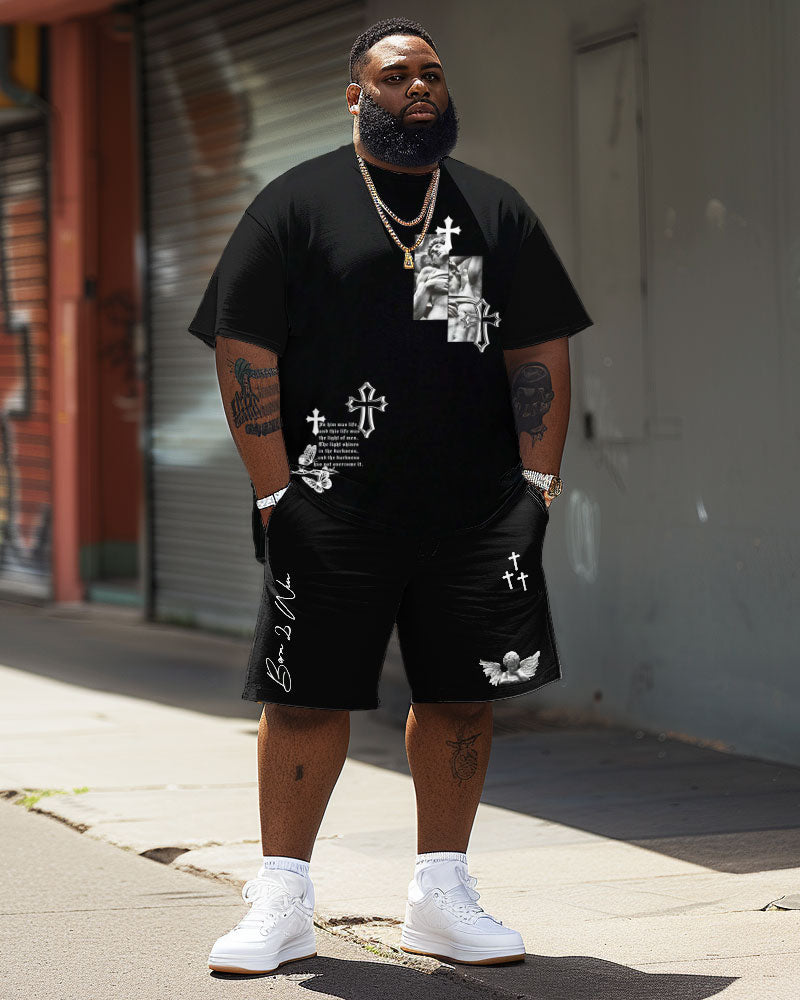 Big & Tall Graphic Streetwear T-Shirt Shorts Set for big men view 2