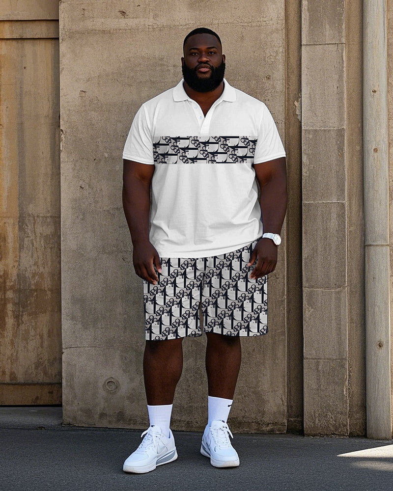 Big & Tall Geometric Graphic Polo Shorts Set for big men view 1
