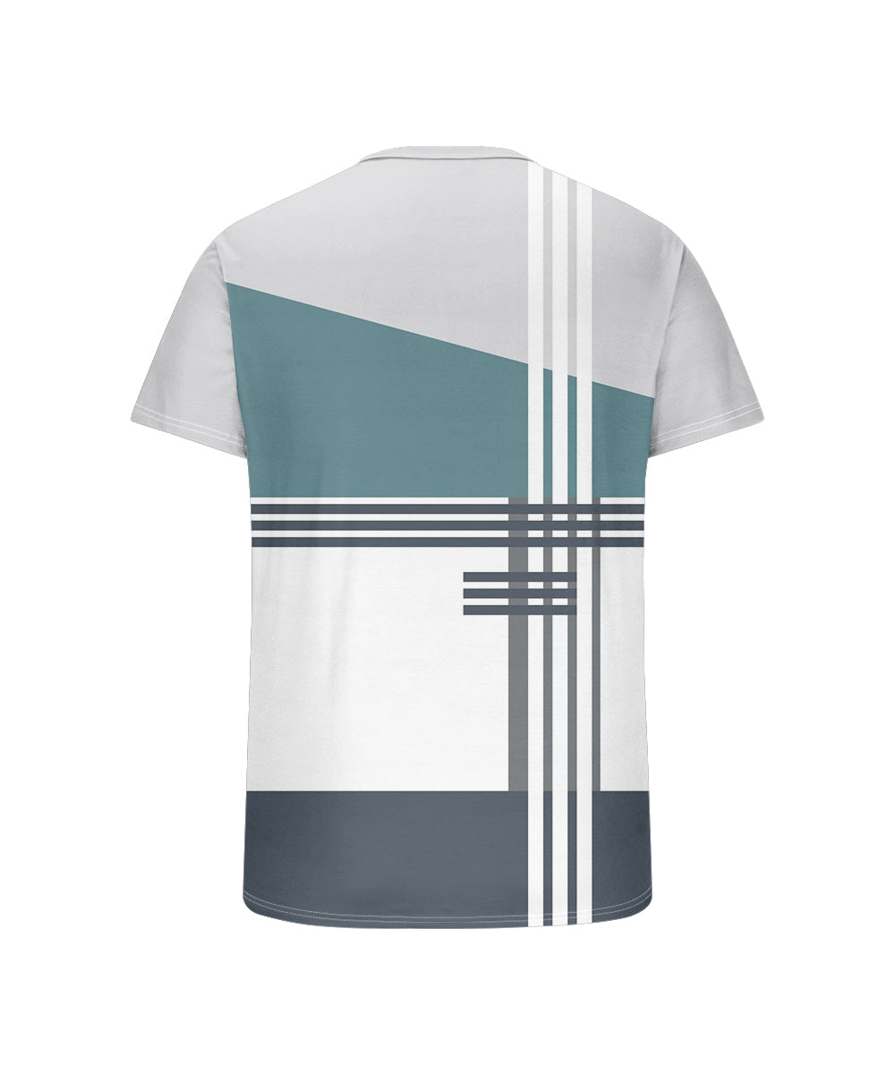 Big & Tall White Blue Geometric T-Shirt for big men view 5