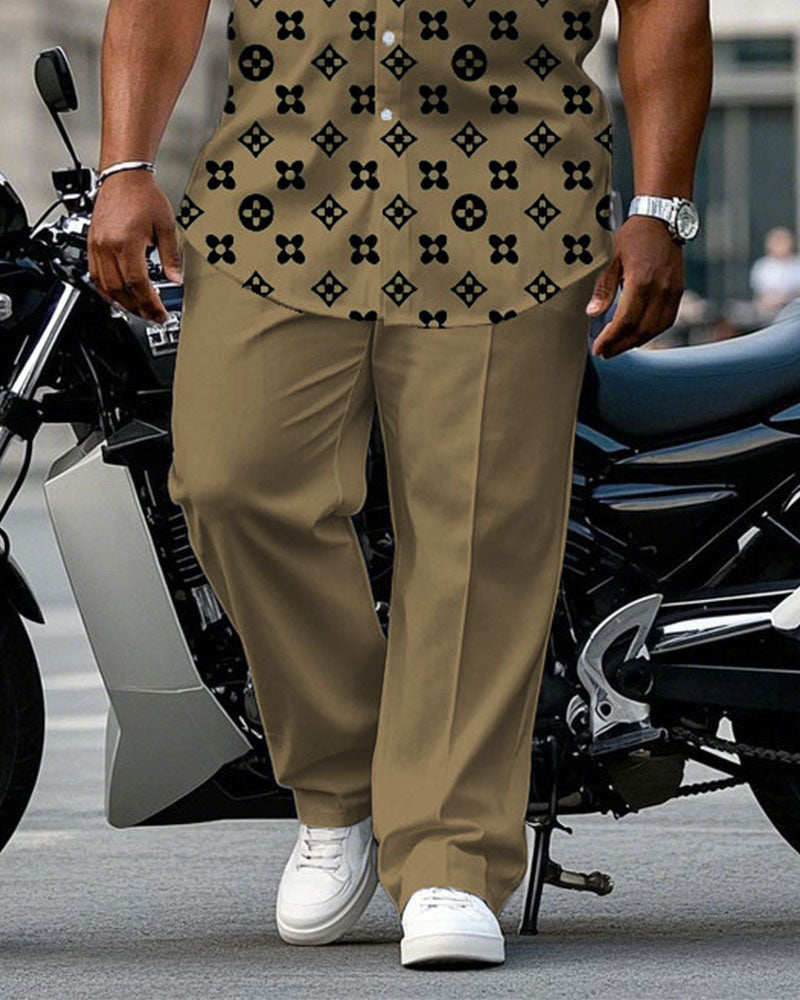 Big & Tall Khaki Business Casual T-Shirt Pants Set for big men view 3