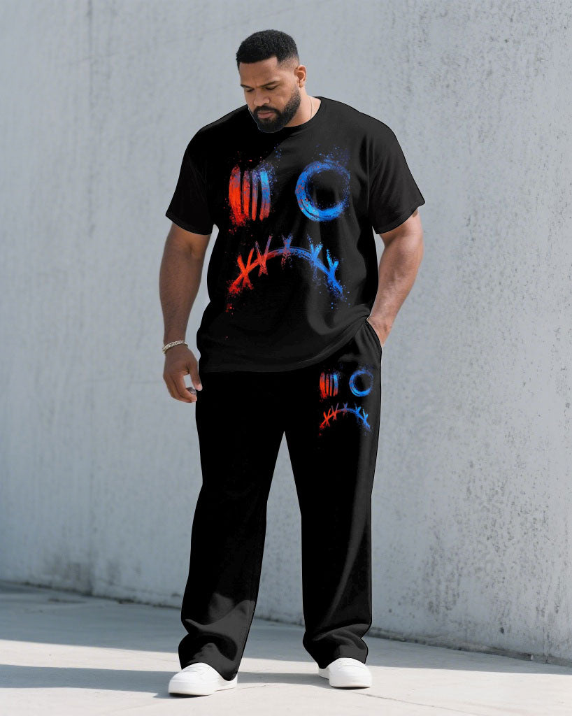 Big & Tall Black Graffiti T-Shirt Pants Set for big men view 1