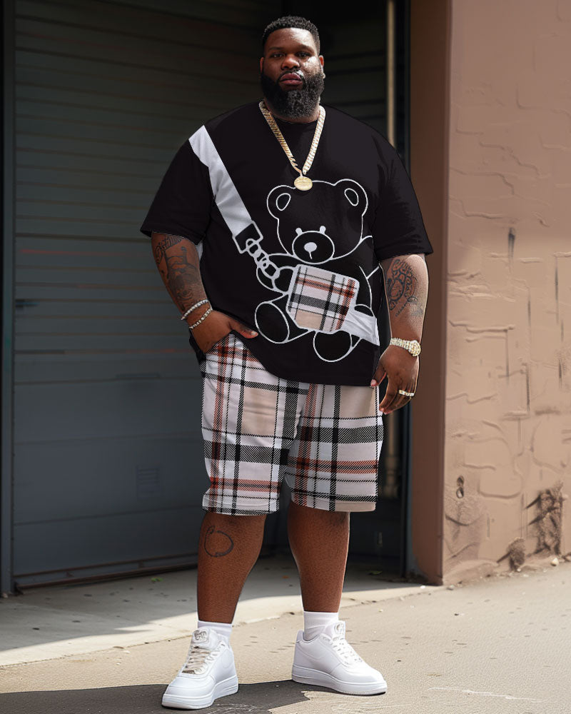 Big & Tall Plaid Graphic T-Shirt Shorts Set for big men view 2