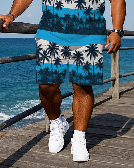 Big & Tall Hawaiian Gradient Polo Shorts Set for big men view 3