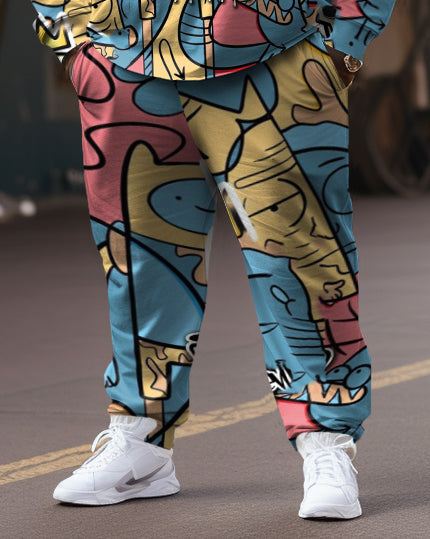 Big & Tall Graffiti Skull Hoodie Sweatpants Set for big men view 3