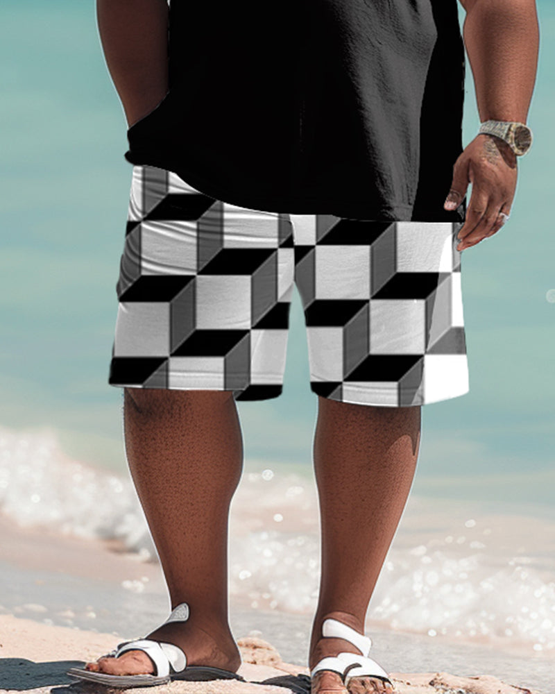 Big & Tall Plaid Graphic Polo Shorts Set for big men view 3