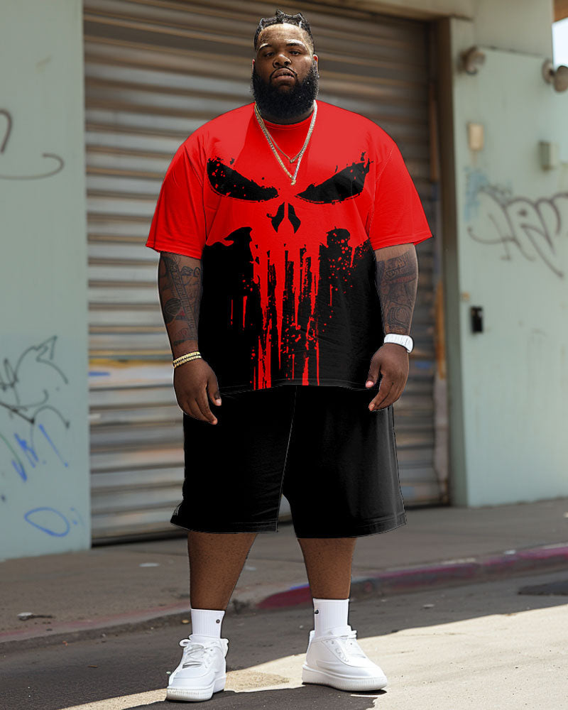 Big & Tall Streetwear Skull T-Shirt Shorts Set for big men view 1