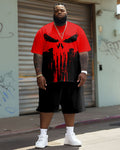 Big & Tall Streetwear Skull T-Shirt Shorts Set for big men view 1