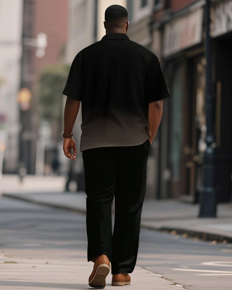 Big & Tall Black Brown Gradient T-Shirt Pants Set for big men view 4