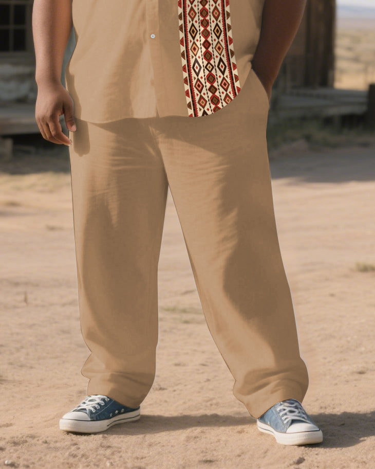 Big & Tall Western Colorblock T-Shirt Pants Set for big men view 3
