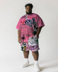 Big & Tall Pink Graphic Graffiti T-Shirt Shorts Set for big men view 1