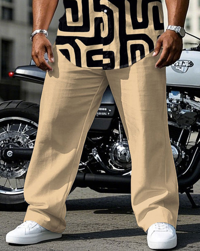 Big & Tall Khaki Geometric T-Shirt Pants Set for big men view 3