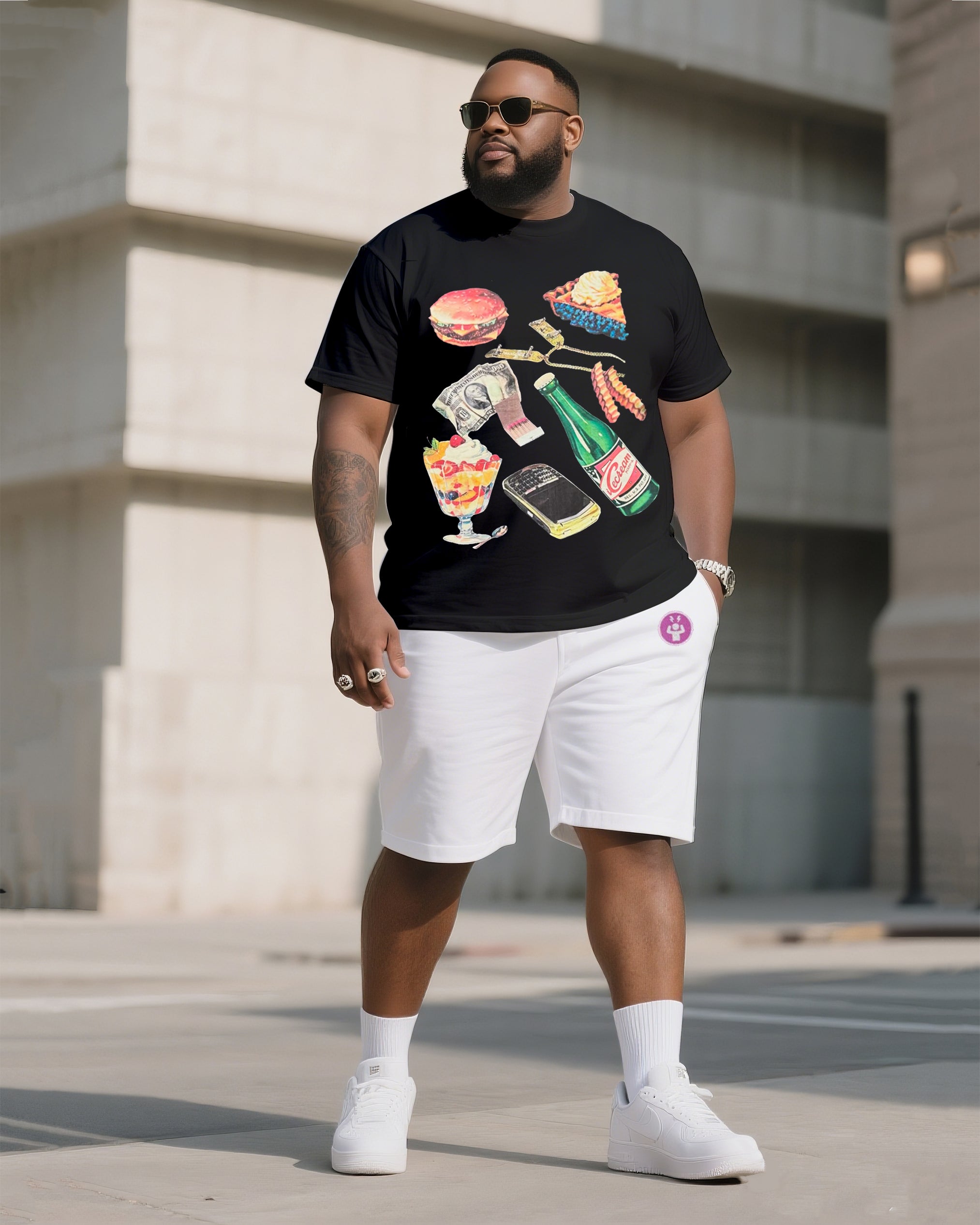 Big & Tall Streetwear T-Shirt Shorts Set for big men view 1