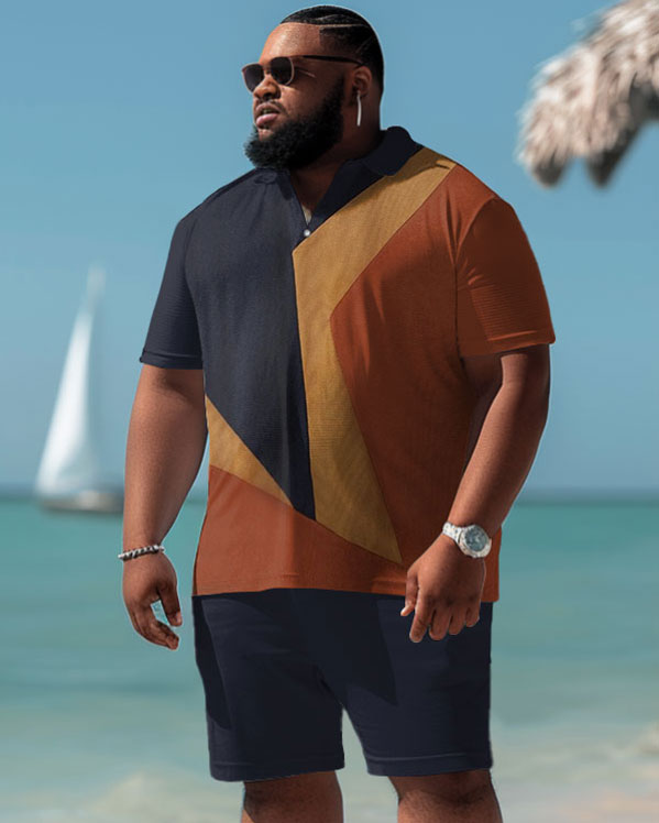 Big & Tall Colorblock Graphic Polo Shorts Set for big men view 1
