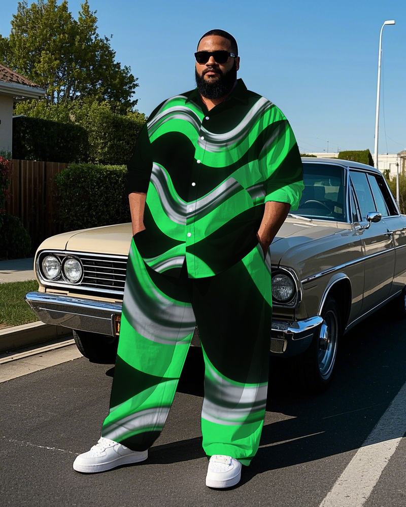 Big & Tall Colorblock Geometric T-Shirt Pants Set for big men view 2