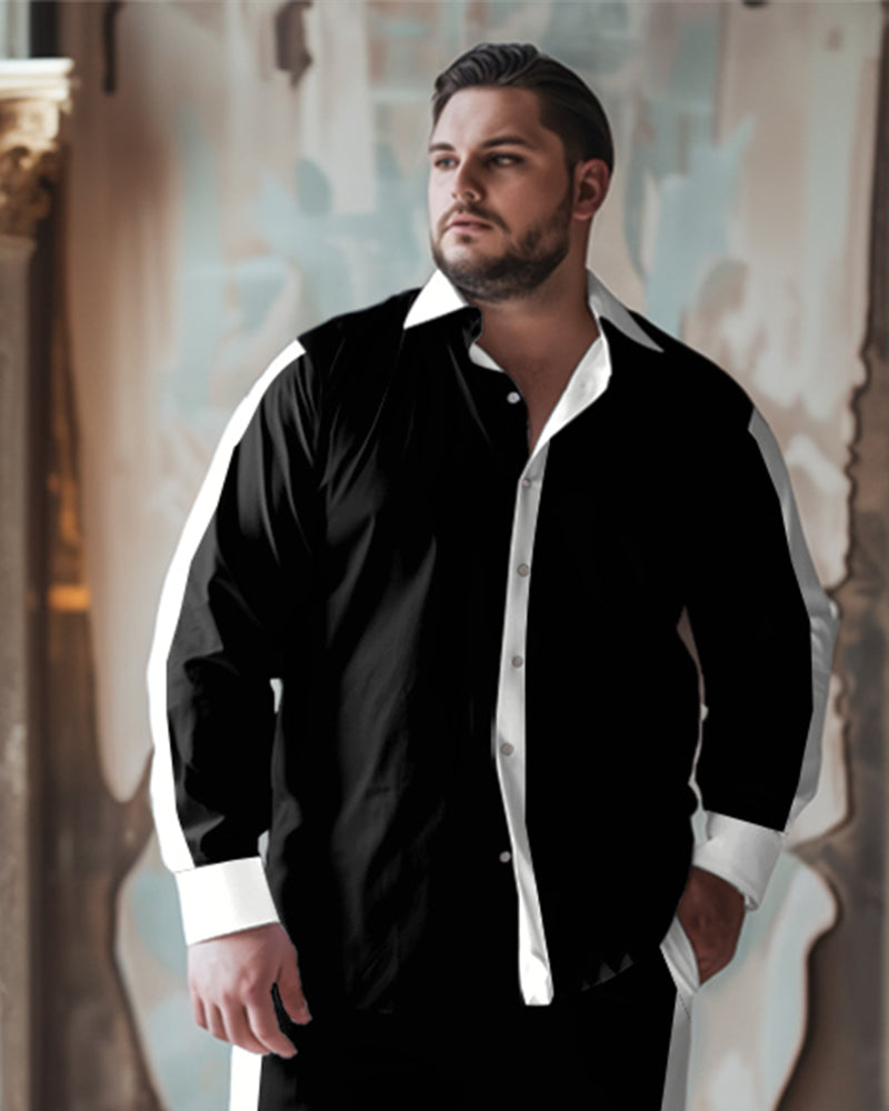 Big & Tall Colorblock Solid Color Two-piece Set for big men view 2