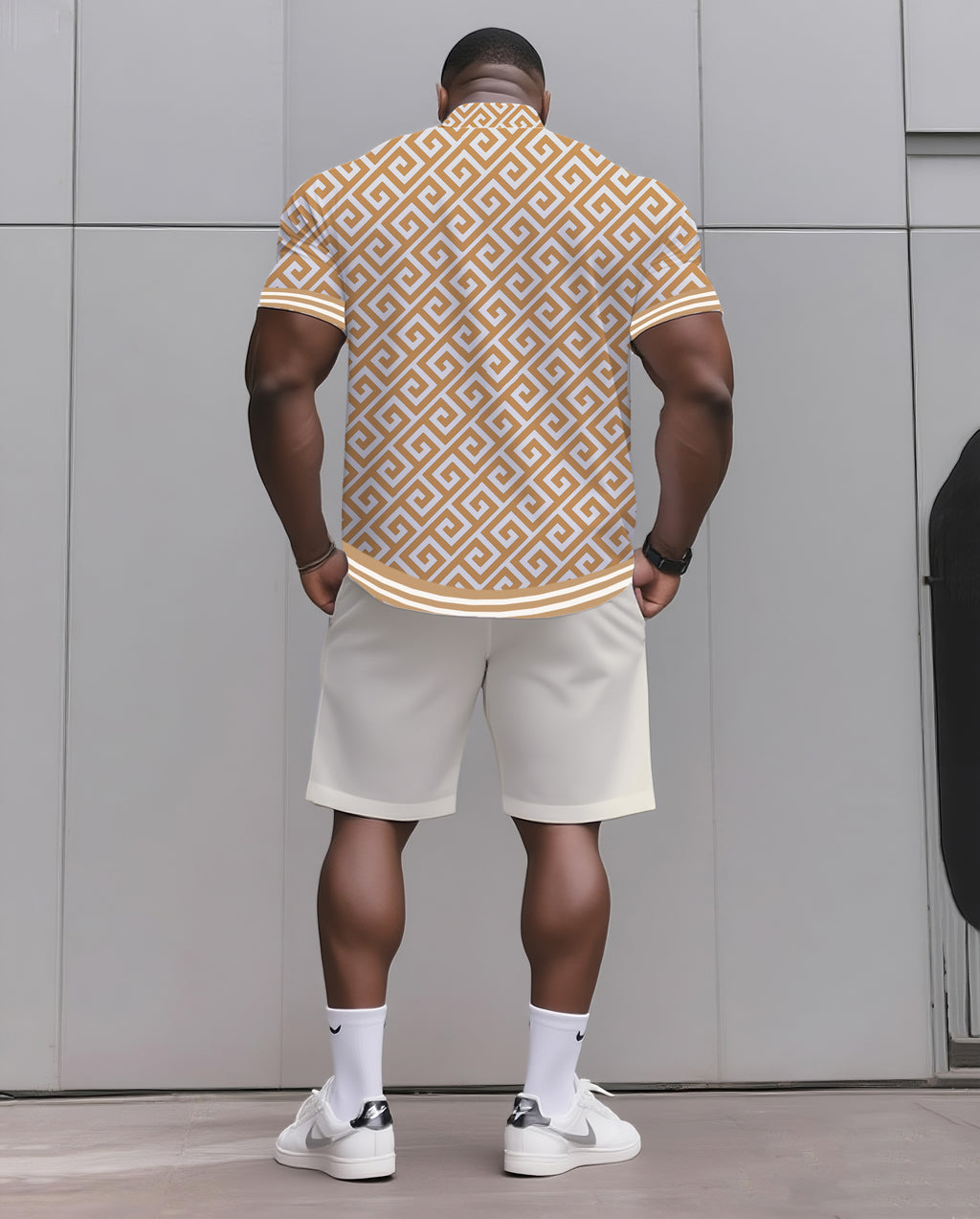Big & Tall White Colorblock T-Shirt Shorts Set for big men view 4