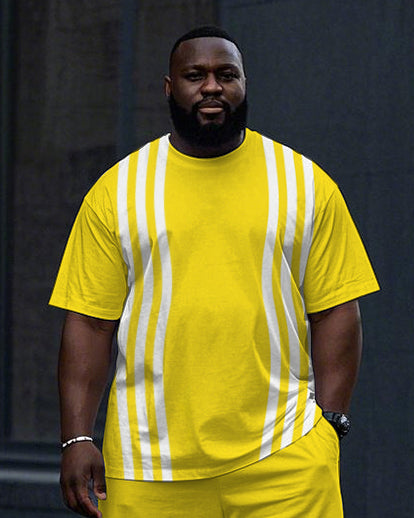 Big & Tall White Striped T-Shirt Shorts Set for big men view 2