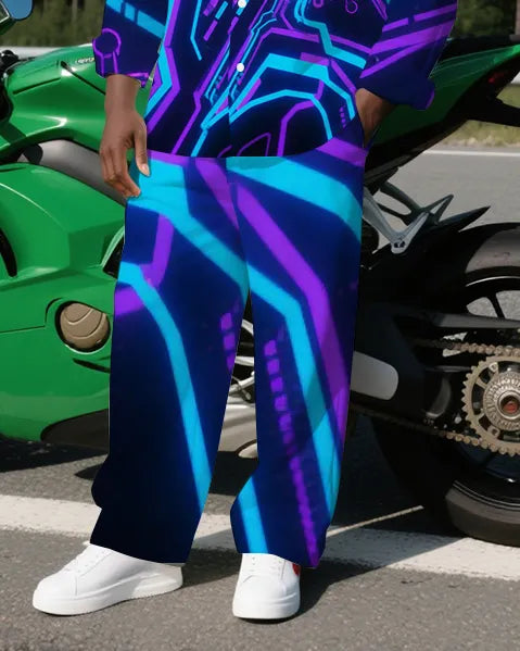 Big & Tall Geometric T-Shirt Pants Set for big men view 3