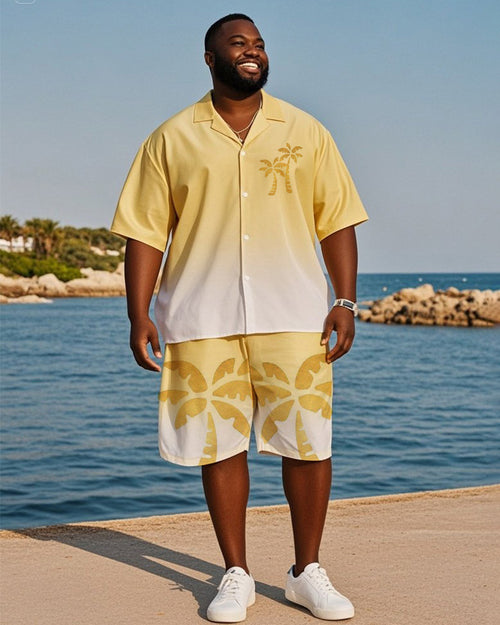 Big & Tall Yellow Hawaiian T-Shirt Shorts Set for big men view 1