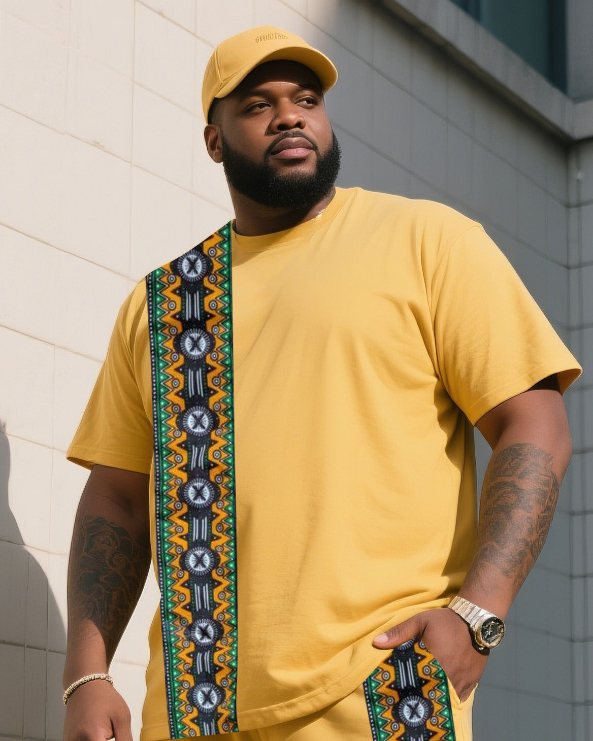 Big & Tall Striped Graphic T-Shirt Shorts Set for big men view 2