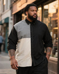 Big & Tall Black White Colorblock Long Sleeve Shirt for big men