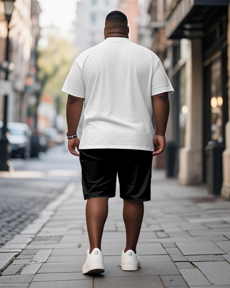Big & Tall Black White Graphic T-Shirt Shorts Set for big men view 4