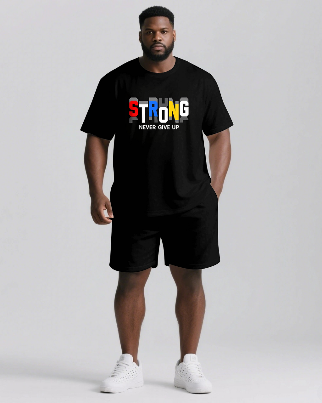 Big & Tall Graphic Streetwear Two-piece Set for big men view 2