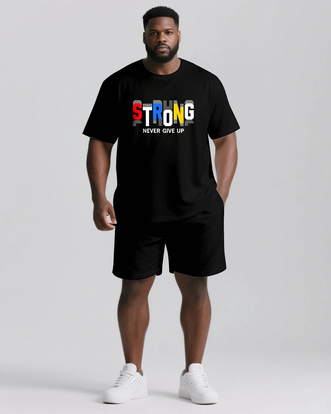 Big & Tall Graphic Streetwear Two-piece Set for big men view 2