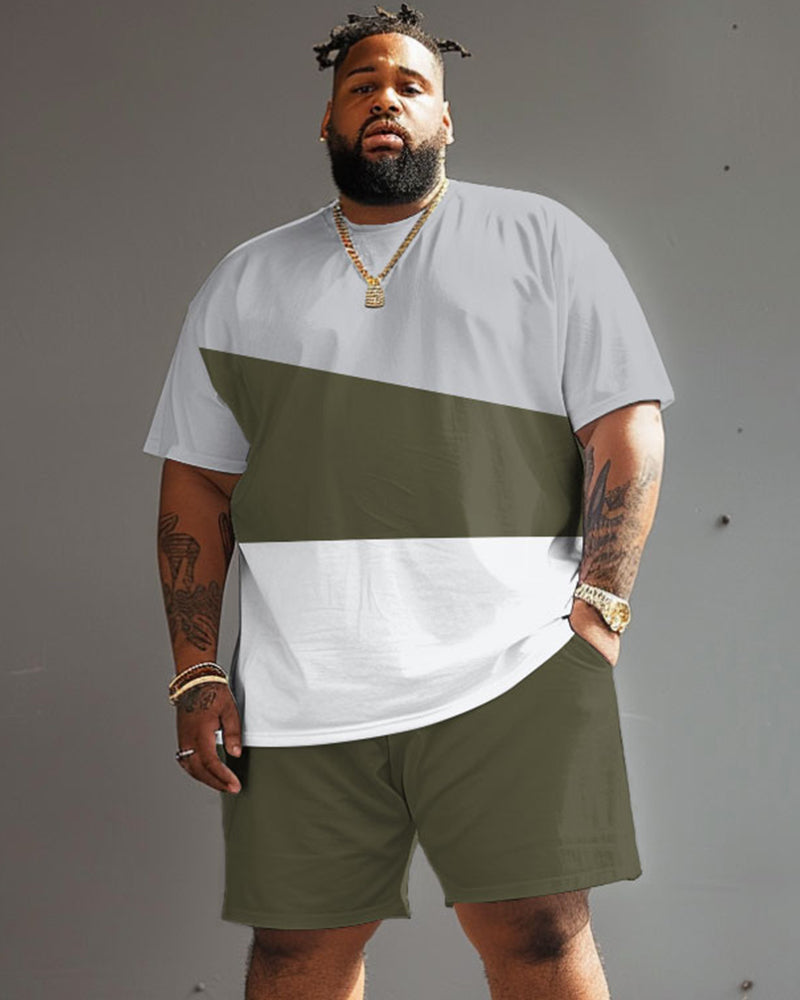 Big & Tall Green Colorblock T-Shirt Shorts Set for big men view 1