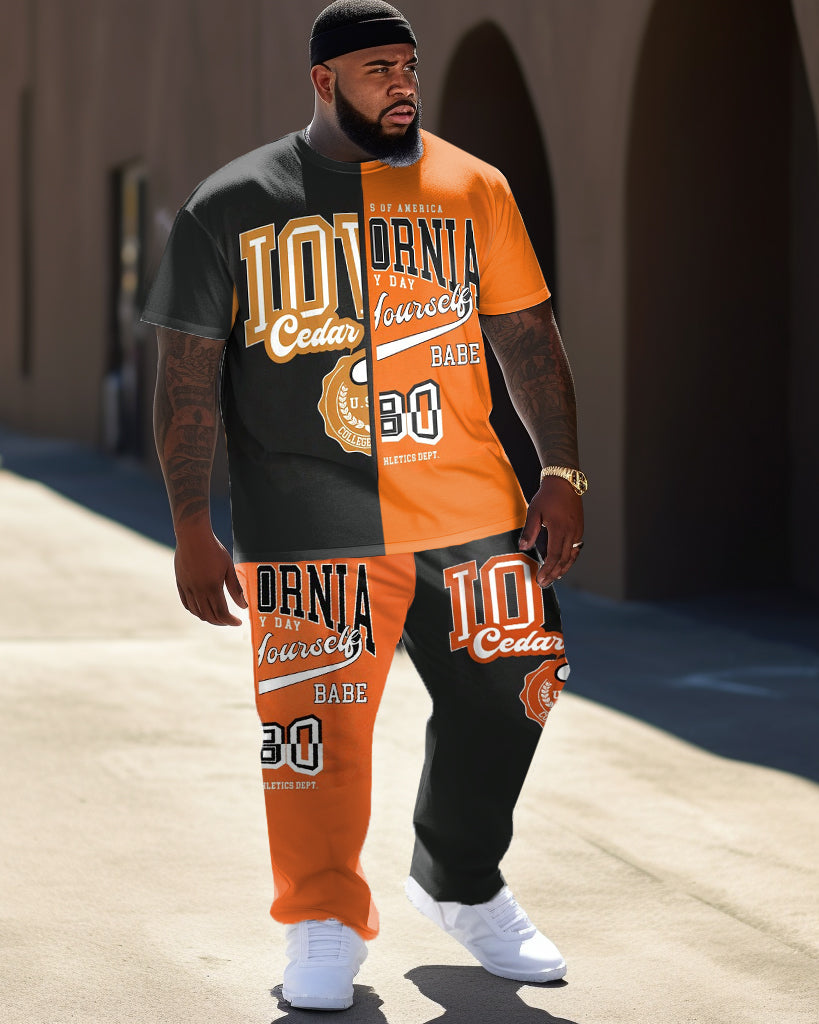 Big & Tall Colorblock Graffiti T-Shirt Pants Set for big men view 1