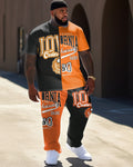 Big & Tall Colorblock Graffiti T-Shirt Pants Set for big men view 1